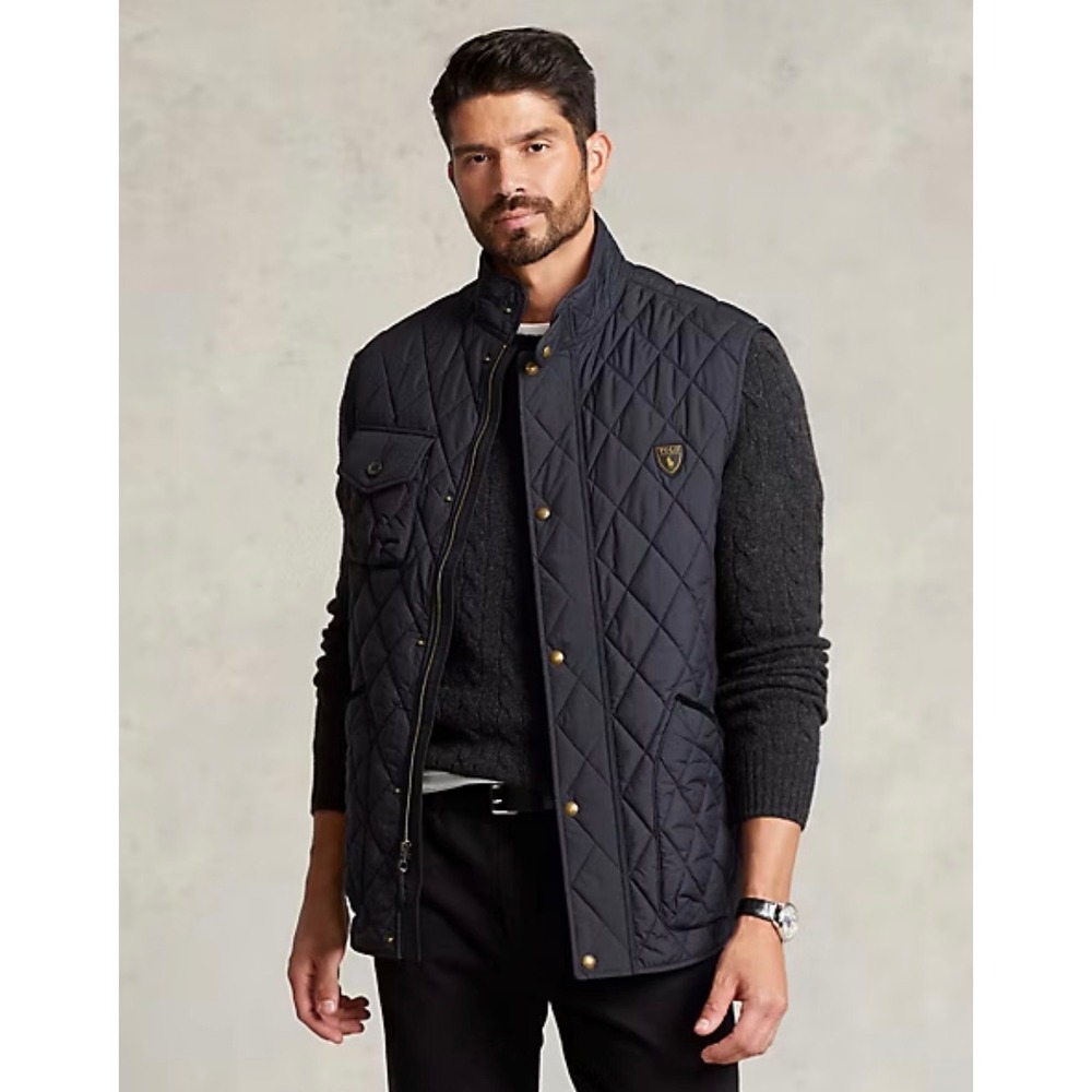 Polo Ralph Lauren Beaton Water Repellent Quilted Vest Navy Men XLT Shield Patch